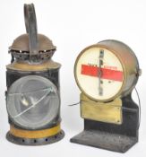 GWR track indicator with brass case, on bracket, overall height 22cm, together with a BR(W) hand