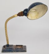 Industrial desk lamp with parts tray to base, approximate height 40cm