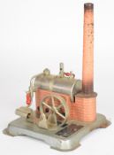 Jensen style 60 live steam plant with single oscillating cylinder and faux brick base and chimney,