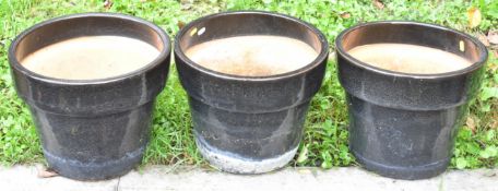 Set of three glazed jardinières / garden planters D35 x H30cm
