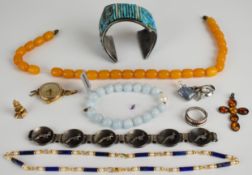 Art Deco silver day and night ring set with paste, Wilotuin Kruger Park bracelet, silver cross set