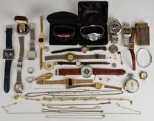 A collection of jewellery and watches including silver bangles, silver ring, three silver bracelets,