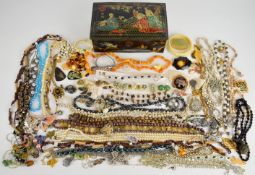A collection of jewellery including 9ct gold cufflinks (3g, Birmingham 1917), necklaces including