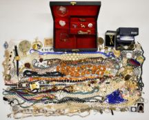 A collection of costume jewellery including Hollywood brooches, silver including earrings, cat
