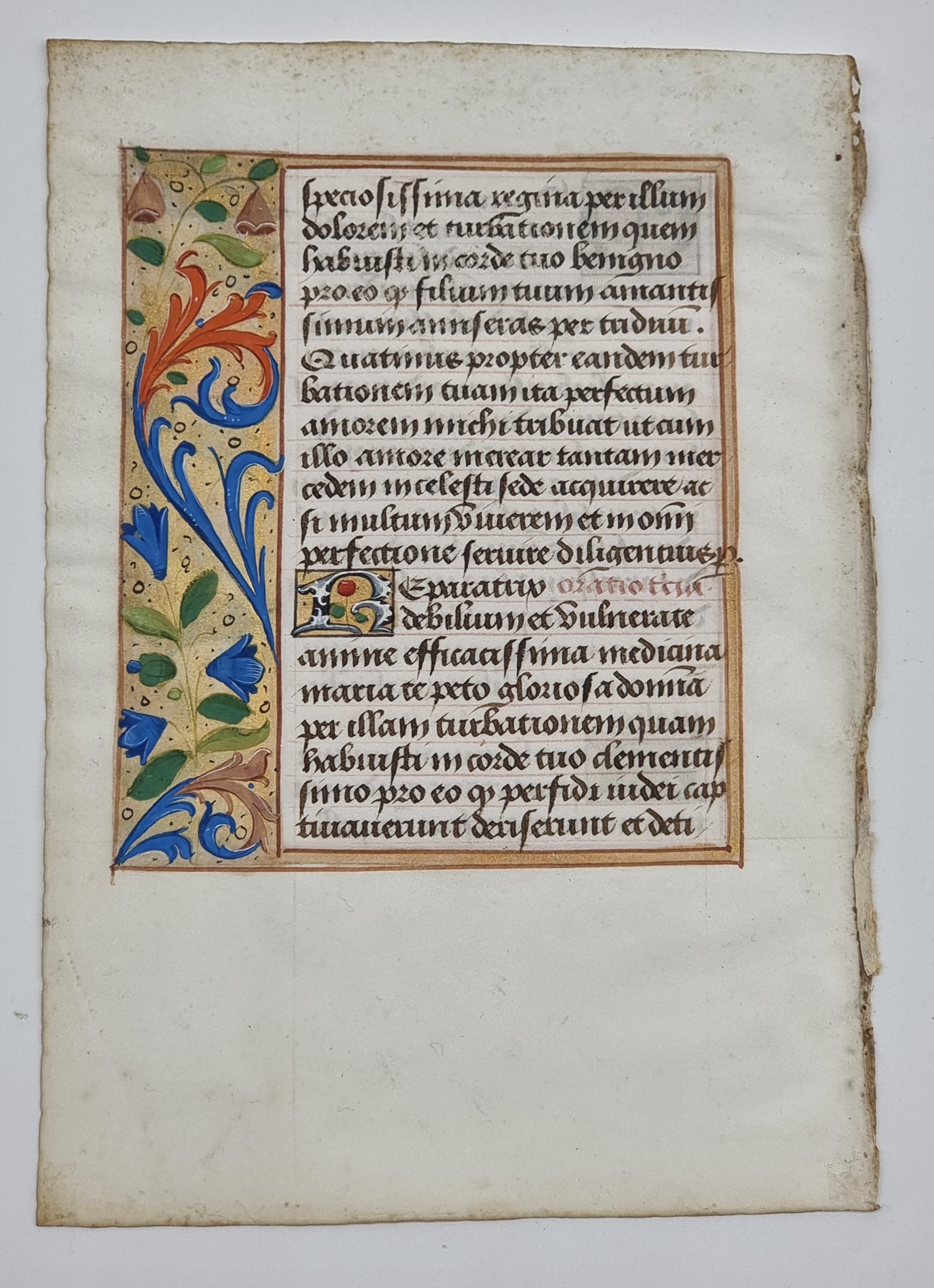 ILLUMINATED BOOK OF HOURS LEAF: original vellum leaf from a manuscript ...
