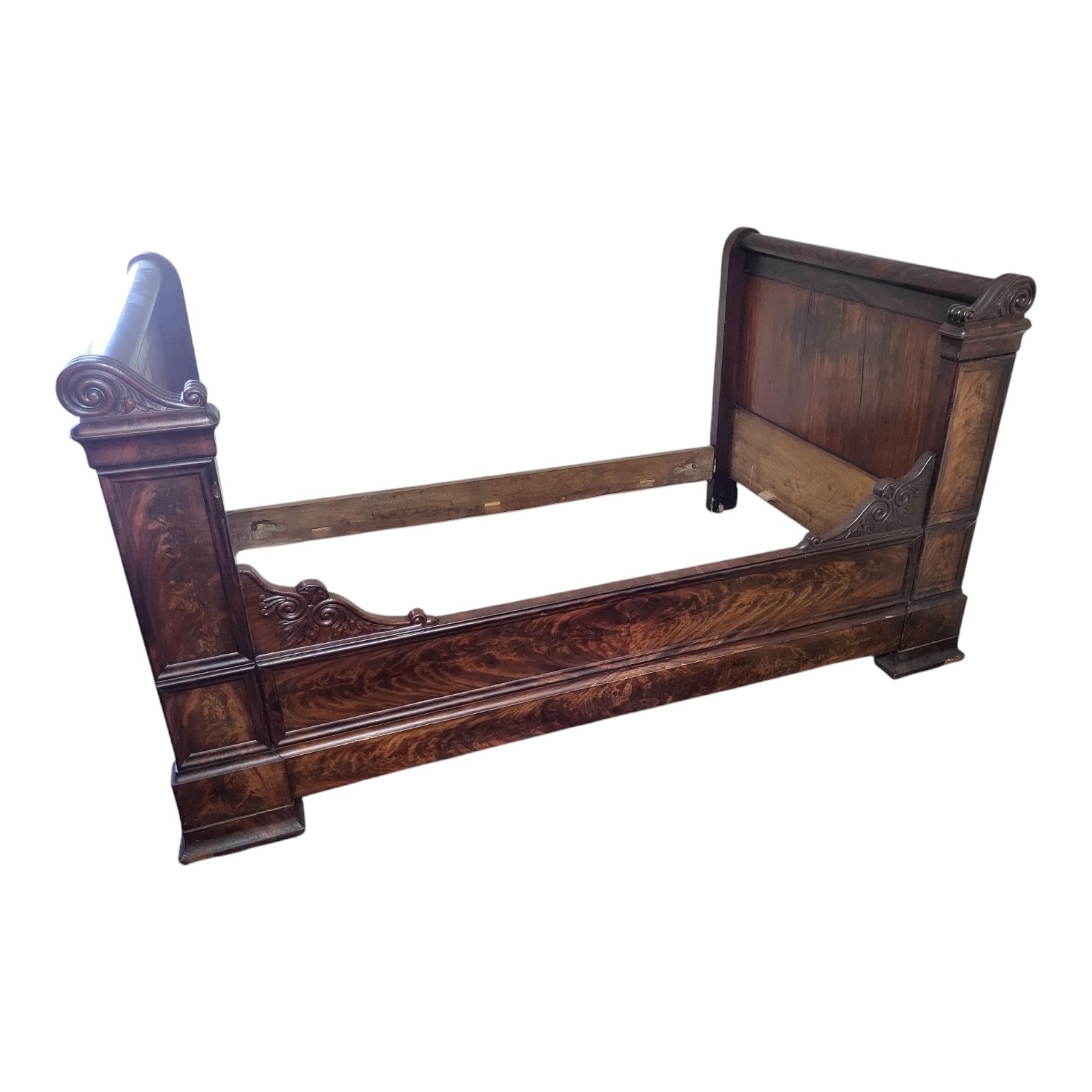 A 19TH CENTURY FRENCH MAHOGANY BEDSTEAD. (w 198cm x d 118cm x h 105cm) Condition: good, some light - Image 2 of 3