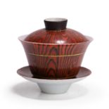 A Chinese porcelain bowl, cover and stand of erotic nature,