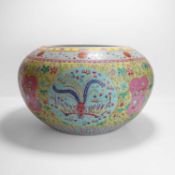 A large Chinese famille rose yellow-ground vase,