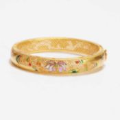 A Chinese gold enamel and mother-of-pearl bangle, by Liufu,