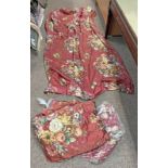 RED FLORAL DECORATED CURTAINS,