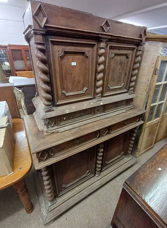 19TH CENTURY MAHOGANY CABINET WITH TWIST DECORATION & 2 PANEL DOORS OVER 3 DRAWERS ON BASE OF 2