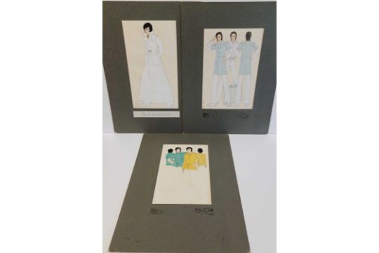 Set of Three Circa Late 1960s Original Watercolour Fashion Pictures by Stephen King, designed for - Image 6 of 19