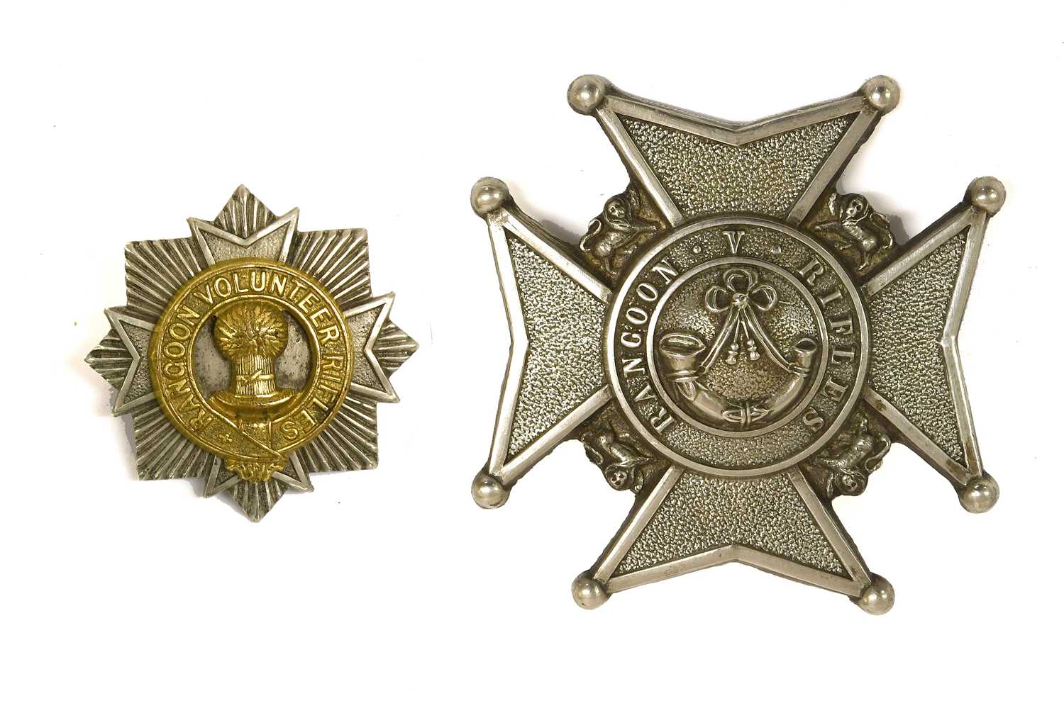 Rangoon Rifles A Victorian Helmet Badge to the Rangoon Volunteer Rifles, in die ...