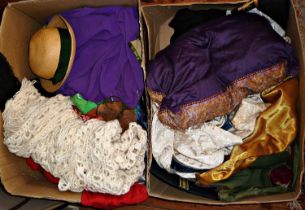 Two boxes of assorted vintage textiles