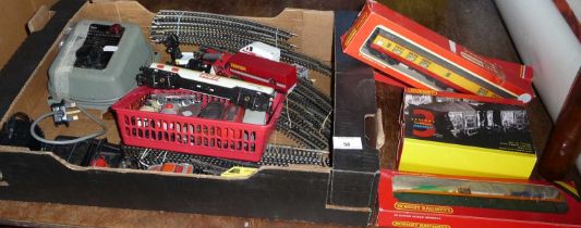 Quantity of assorted 00 gauge rolling stock, track and trackside vehicles including four boxed