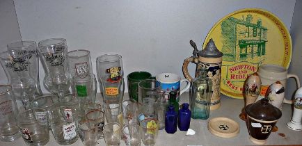 Collection of breweriana glasses, etc