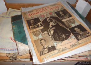 Quantity of paper ephemera including 1953 Coronation scrapbook, book of portraits of Famous