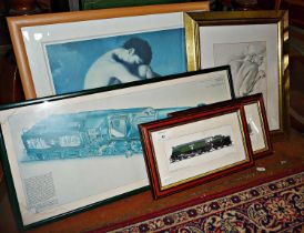 Assorted collection of prints, including prints of trains