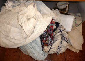 Assorted vintage textiles and three dresses