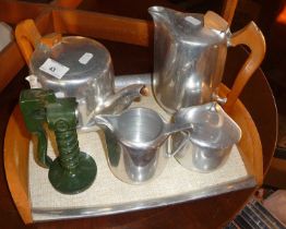 A Picquot ware tea set with tray and a Robert Welch designed garlic press