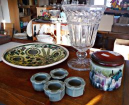 Mid-Century Schiavon pottery lidded jar, a Victorian cut glass celery jar etc