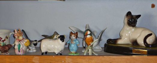 Beswick "Watch It" figurine of a Siamese cat and mouse, two Beswick Beatric Potter figures, five