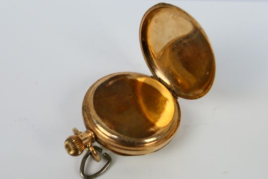 A gold plated open face pocket watch, Roman numerals to a white dial signed E Blurton Mark IV, - Image 3 of 6