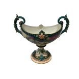 Royal Worcester Hadley ware two-handled tazza with flower decoration, 18cm.
