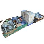 Satsuma vase, oil lamp, binoculars, collectors plates, blue and white and other china, glass etc.