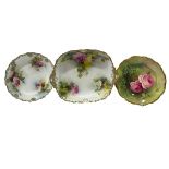 Three Royal Worcester rose painted plates including dessert dish.
