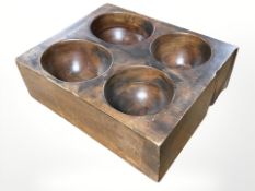 An antique wooden coin sorting tray, width 30 cm.