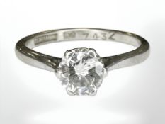 A platinum diamond solitaire ring, size O, approximately 0.5ct.