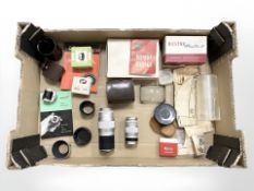 A Leica Hektor f=13.5cm lens no. 1345581, a further Leica Elmar f=9cm lens no.