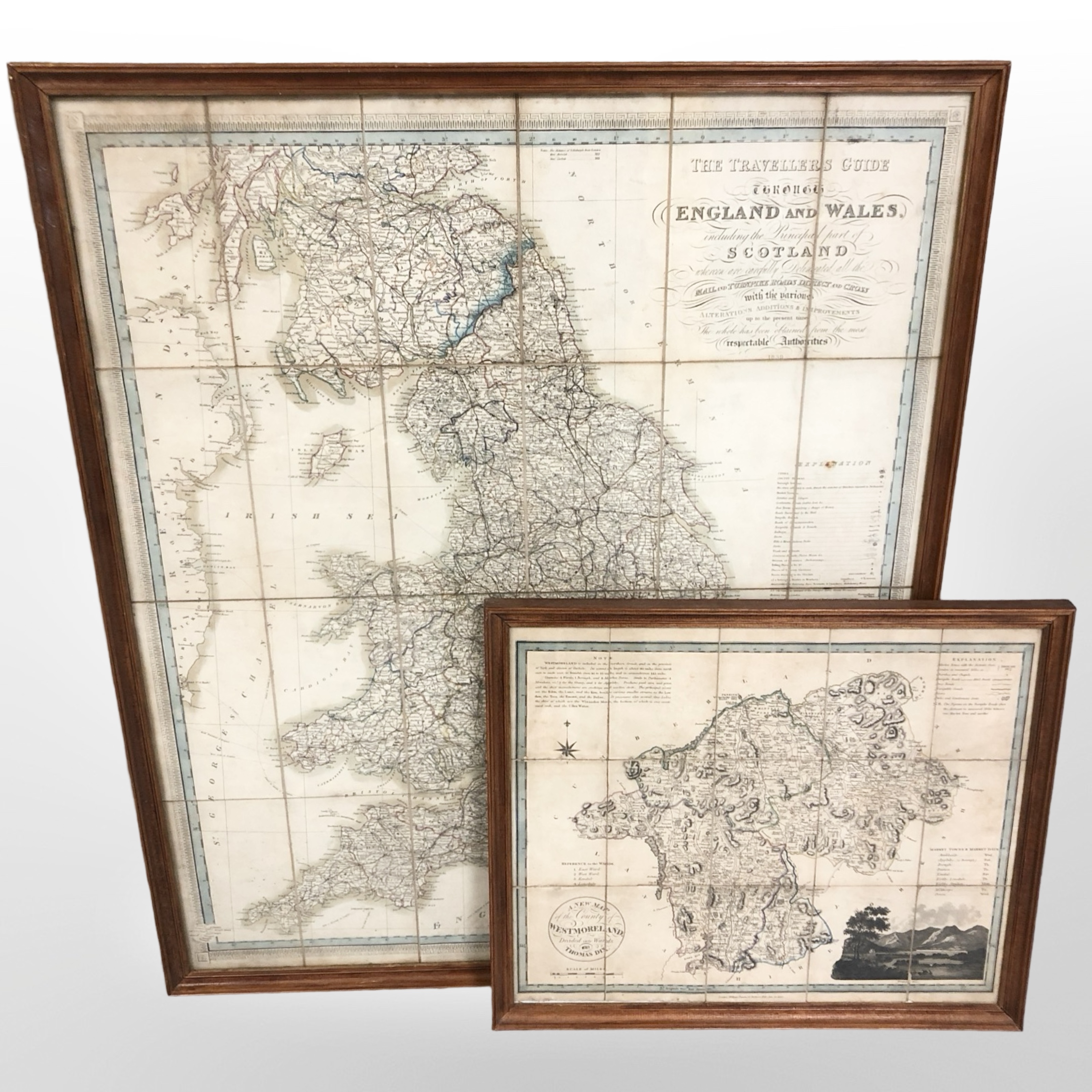 An engraved and hand colour map of England and Wales, published 1839,