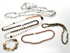 A group of natural and synthetic set jewellery including necklaces and bracelet.