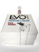 A quantity of Evo razors.