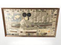 An oak framed maritime picture and a further print depicting playing cards,
