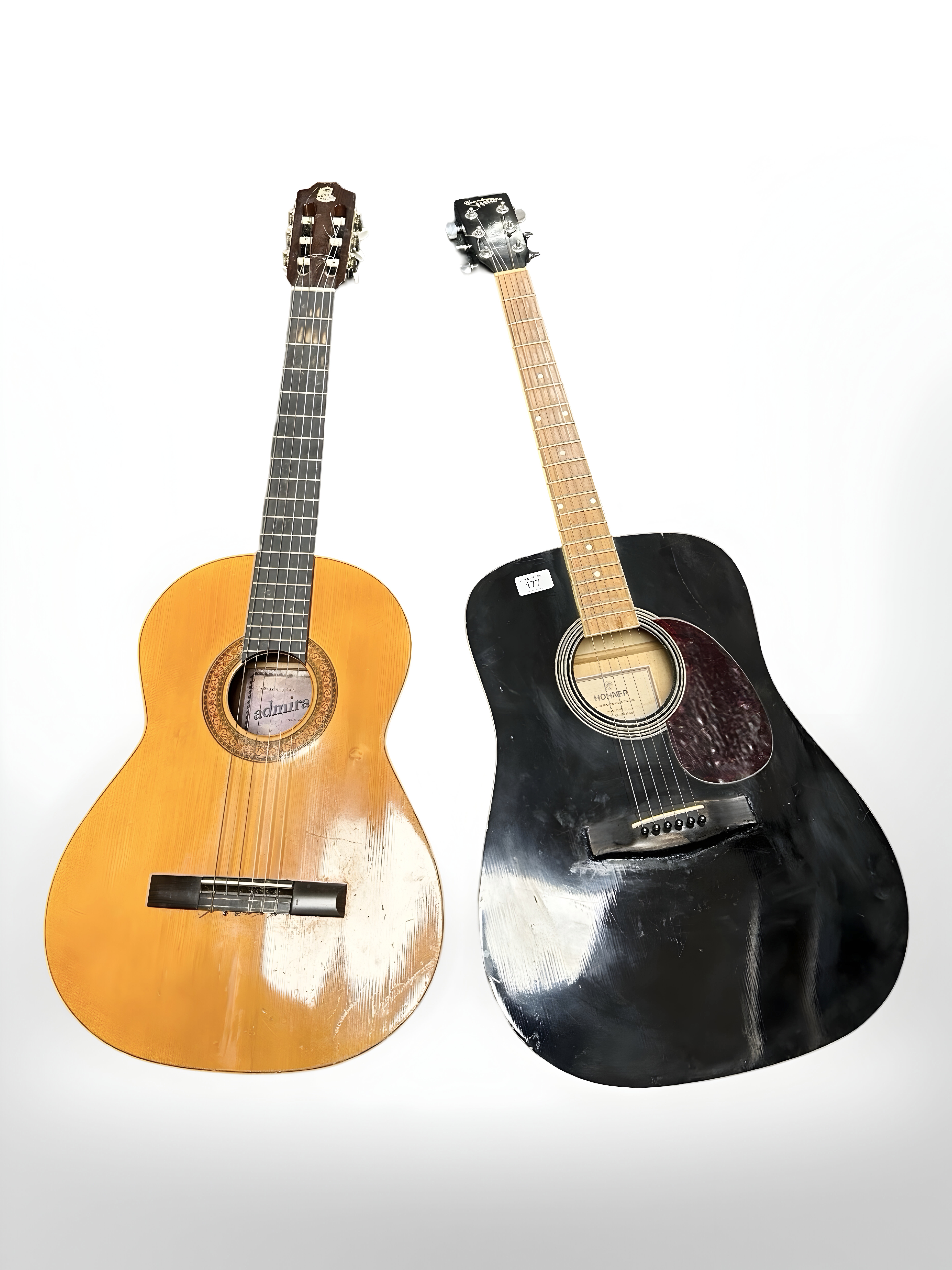 A Hohner Countryman semi acoustic guitar, together with a further Spanish acoustic guitar.