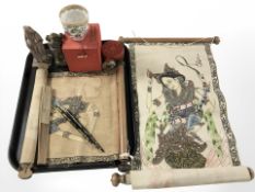 Oriental wares including cinnabar lacquer circular trinket box, Chinese porcelain tea bowl,