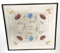 A framed embroidered silk Souvenir de France ,