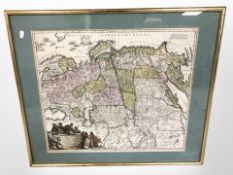 A 17th century engraved and hand coloured map of Russia,