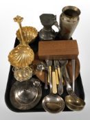 A quantity of epns cutlery and similar items, gilt metal shell dish, pewter tankard,