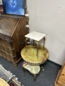 Three gilt metal and onyx occasional tables, and a similar standard lamp.
