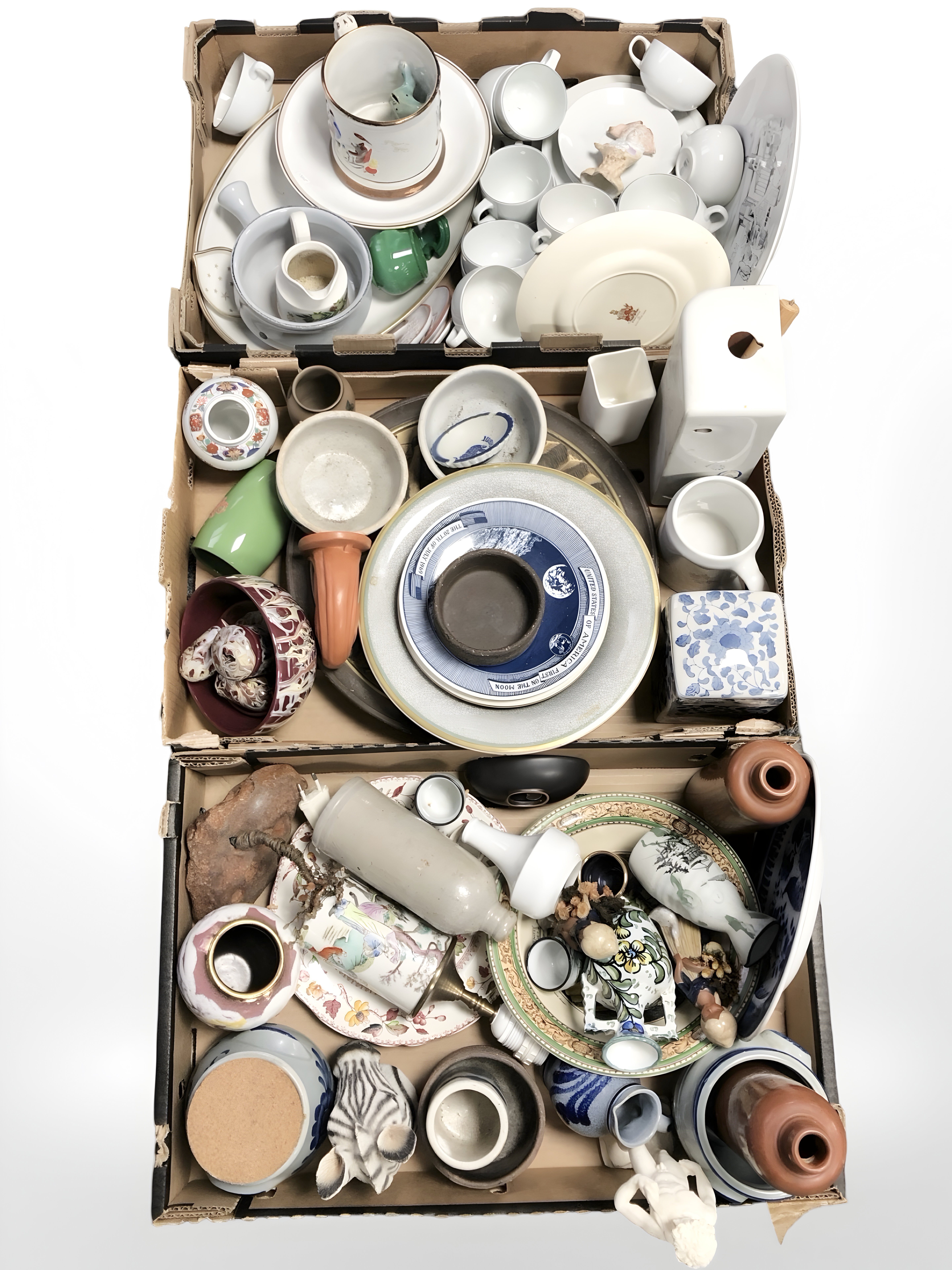 A quantity of Scandinavian ceramics including Royal Copenhagen Fajance tea wares, storage jars,