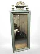 A continental painted and gilt mirror, 108 cm x 42 cm.