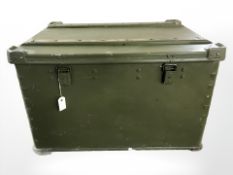 A 20th century painted metal military storage trunk, width 82 cm.