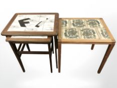 A nest of two Danish tiled topped tables and another similar