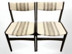 A pair of Danish dining chairs in striped upholstery