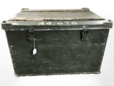 A 20th century painted metal military storage trunk, width 82 cm.