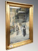 Continental School : Figures in a street, watercolour, 28 cm x 43 cm.